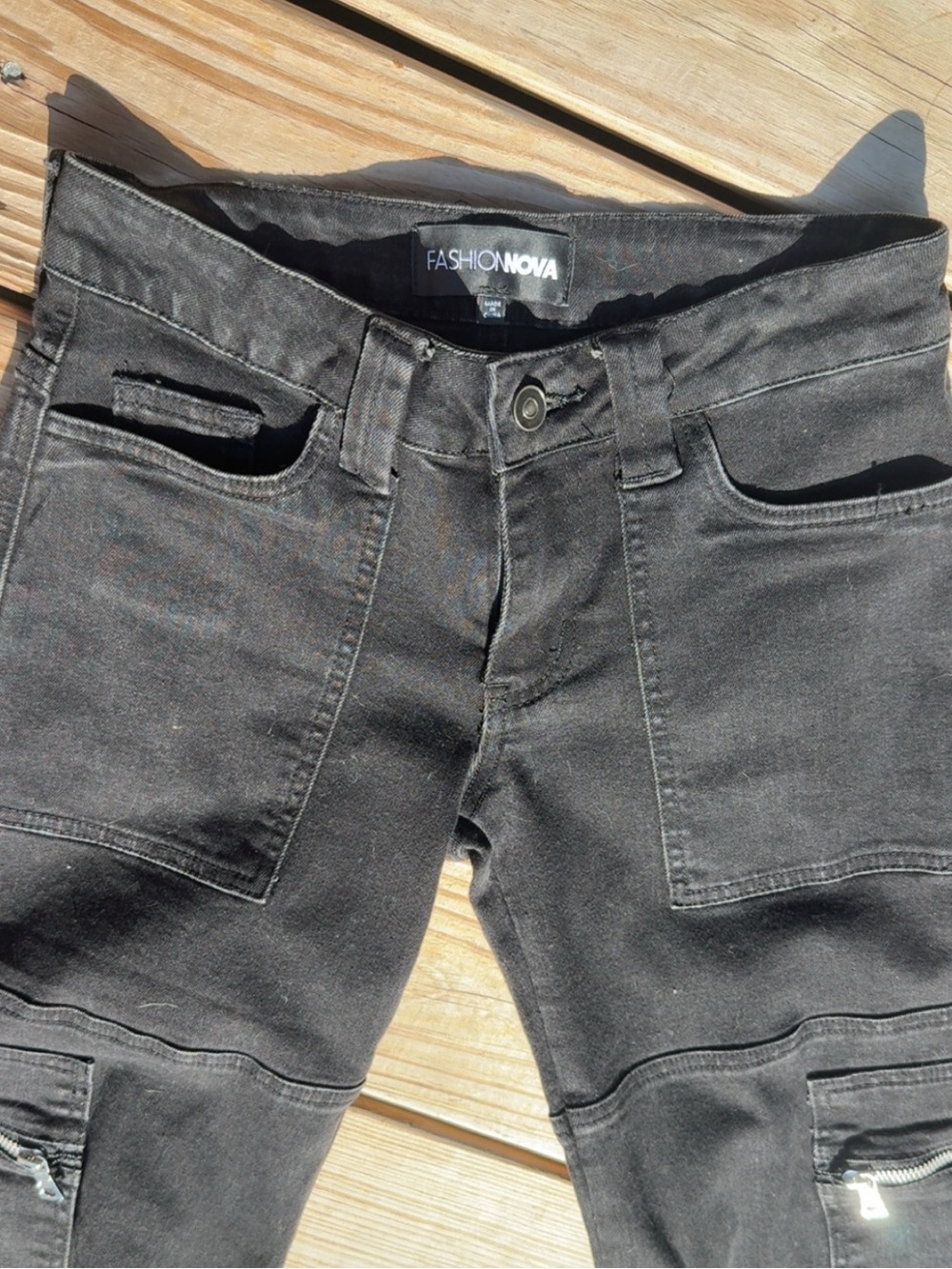 Low Rise Black Cargo/ Trip style pants